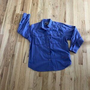 Exofficio Womens Shirt Button Down Purple Pockets Snap Outdoor Hike cotton Sz M
